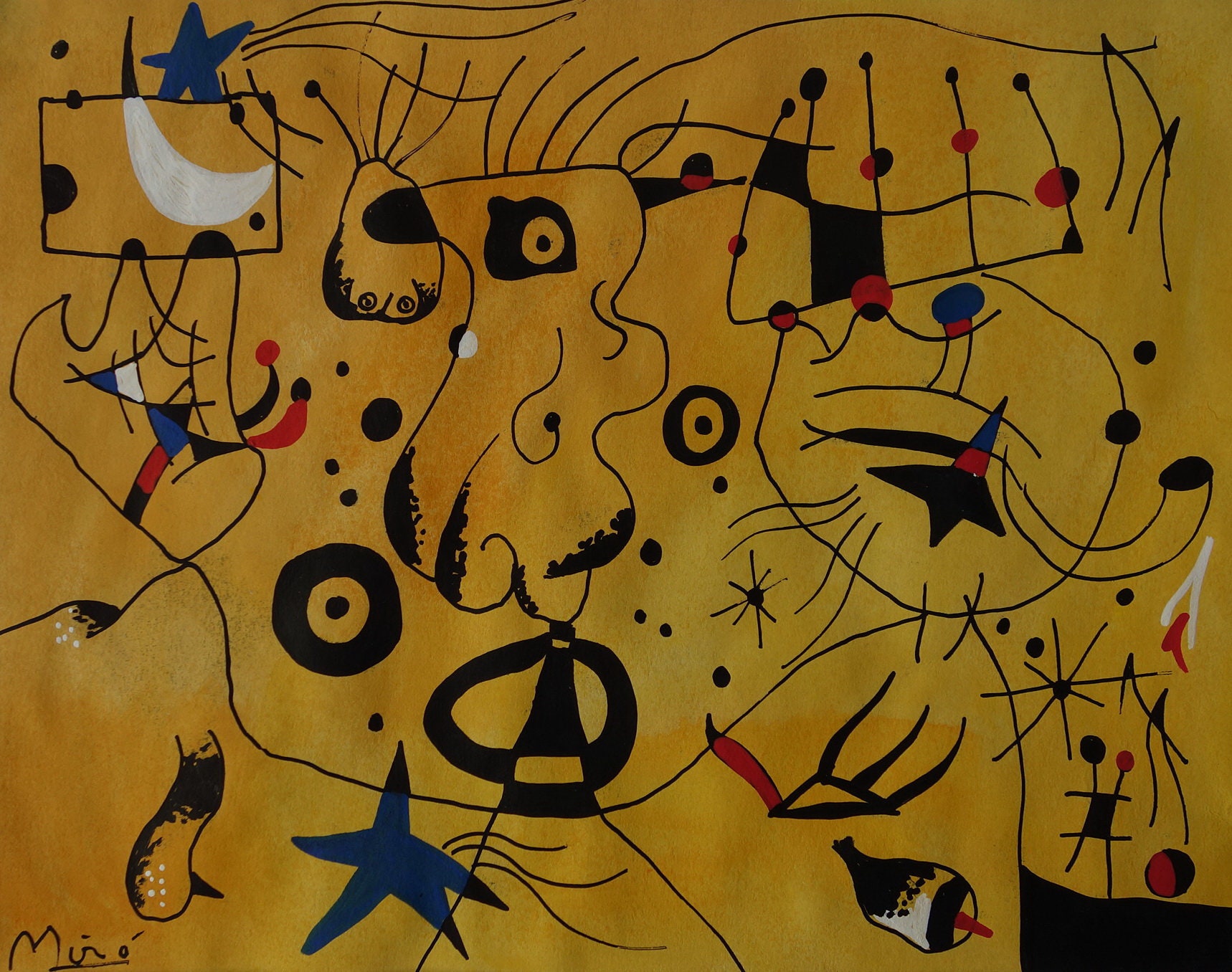Fine Art, Rare Surrealism Painting – Characters, Signed, Joan Miro