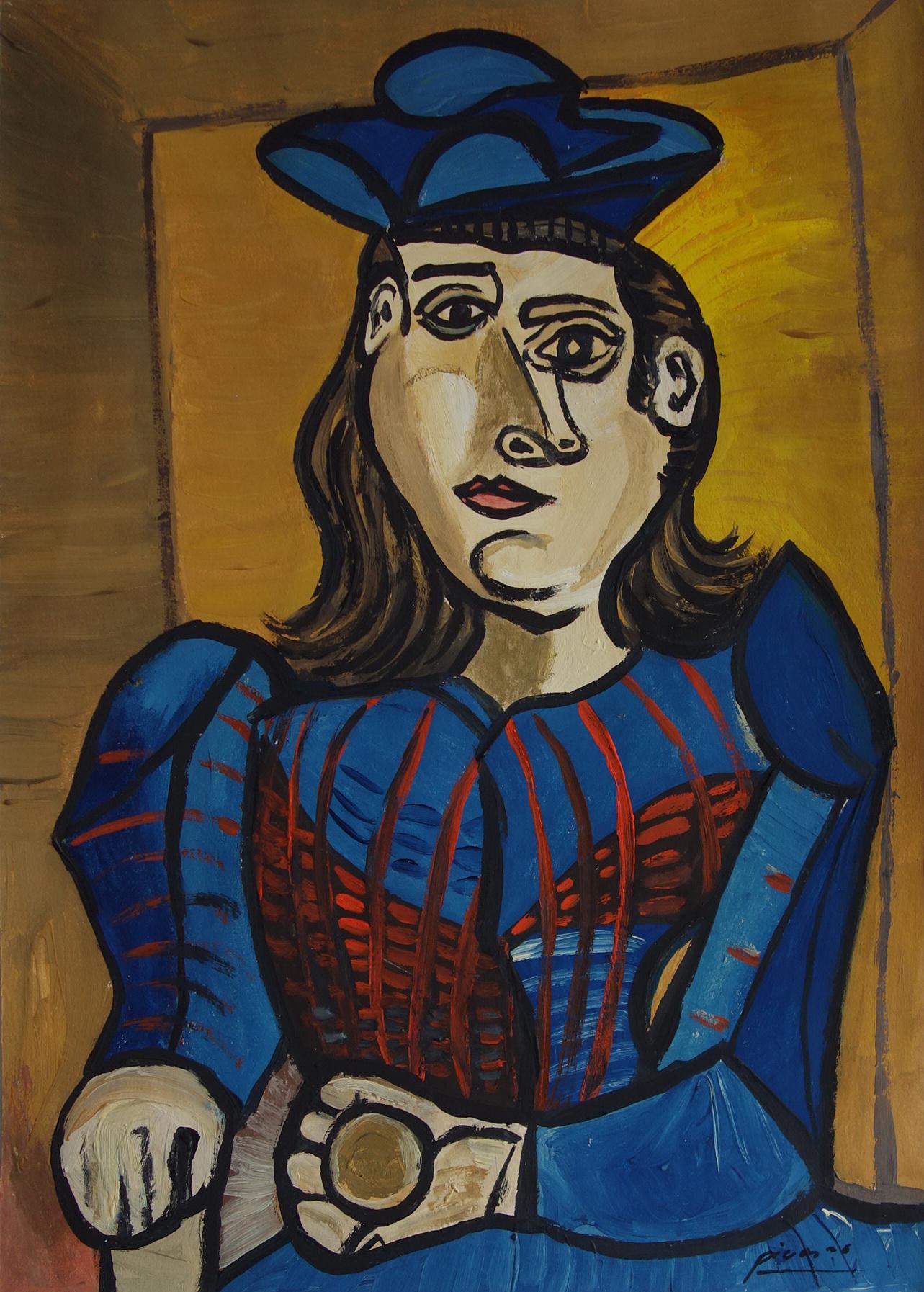 Very Rare Art - Unique Cubist Oil Portrait Painting, Signed