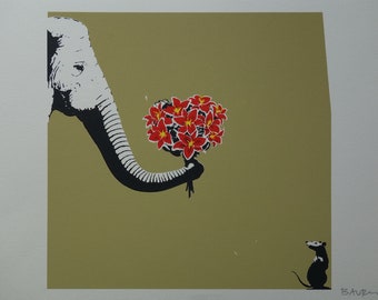 Limited Edition Pop Art Graffiti Elephant With Flowers