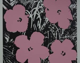 Sérigraphie sérigraphique POP ART en édition limitée - Fleurs, Warhol, signée, tamponnée et numérotée