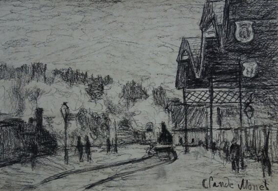 木炭画 風景画 シルバーのフレーム 木炭画 風景画 シルバーのフレーム