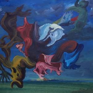 Fine art, Rare Surrealism painting – figure, signed, Max Ernst