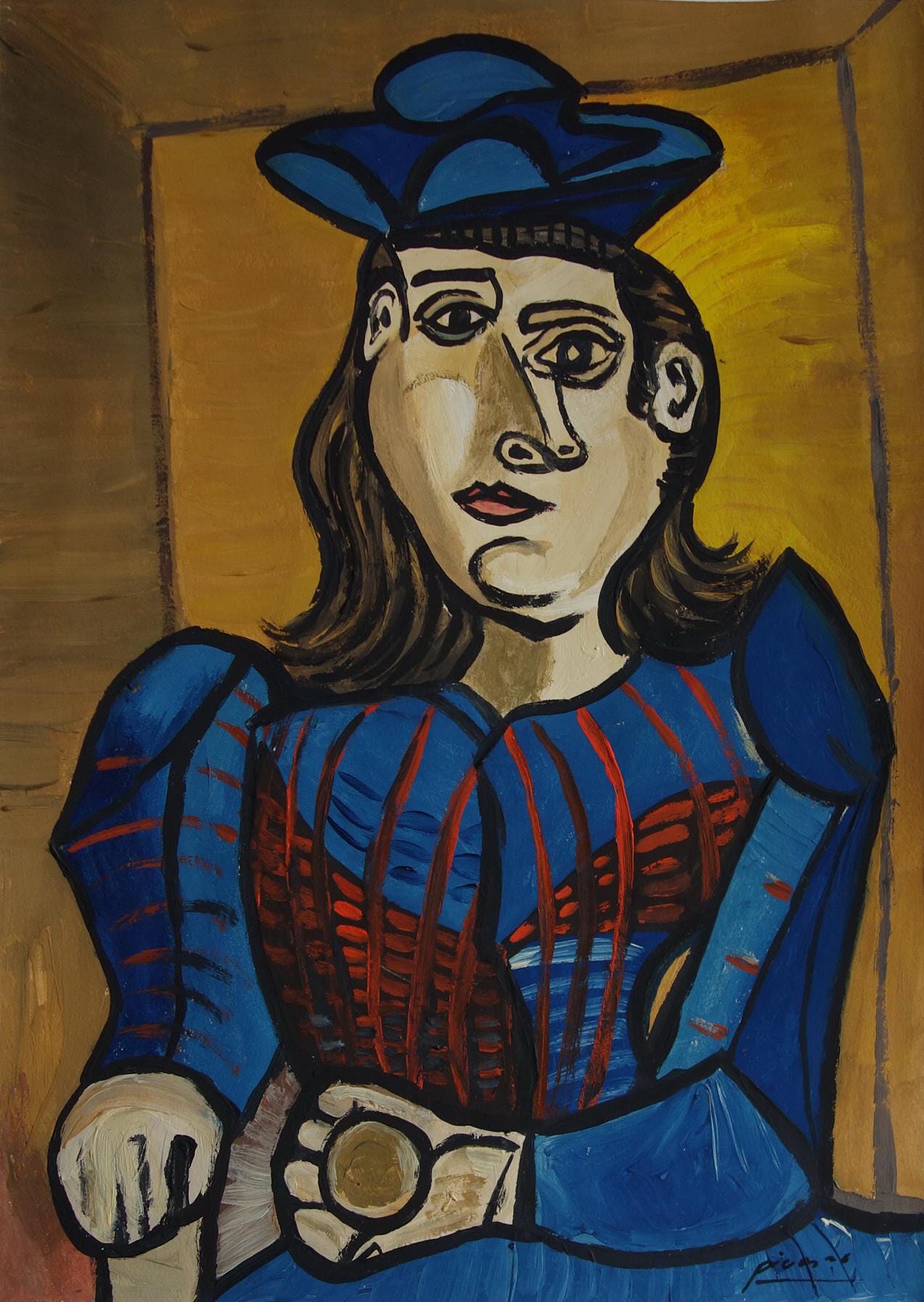 Very Rare Art - Unique Cubist Oil Portrait Painting, Signed