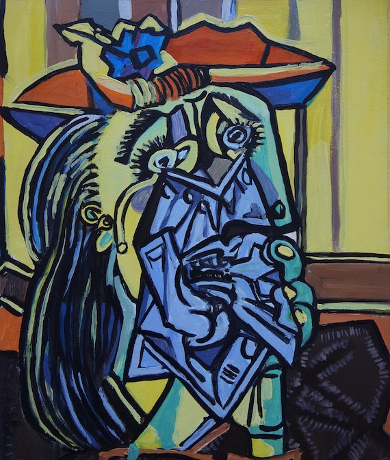 Very Rare Art - Unique Cubist Oil Portrait Painting, Signed