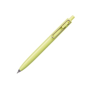 May include: A light green ballpoint pen with a metal clip. The pen has a simple design and is made of plastic.