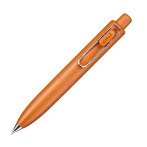 May include: A brown mechanical pencil with a silver clip and a uni logo. The pencil has a simple design and is made of plastic.