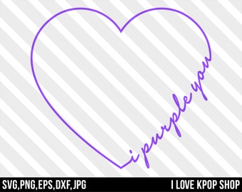 Fioletowe twoje serce - 사랑해 - SVG Png Dxf Eps Jpg Cricut Silhouette BTS Koszulka Prezenty K-Pop V Jungkook Jimin Suga Jin RM J-Hope Oppa Army Bangtan