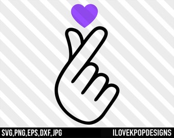 K-Pop Koreańskie Purpurowe Serca Palce - SVG Png Dxf Eps Jpg Cricut Sylwetka BTS Koszulka V Jungkook Jimin Suga Jin RM J-Hope Oppa Army Bangtan