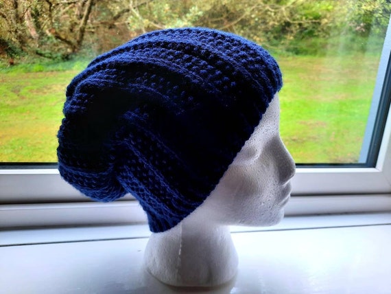 Irish Handknit Slouchy Beanie Midnight Blue Chunky Handknit Hats