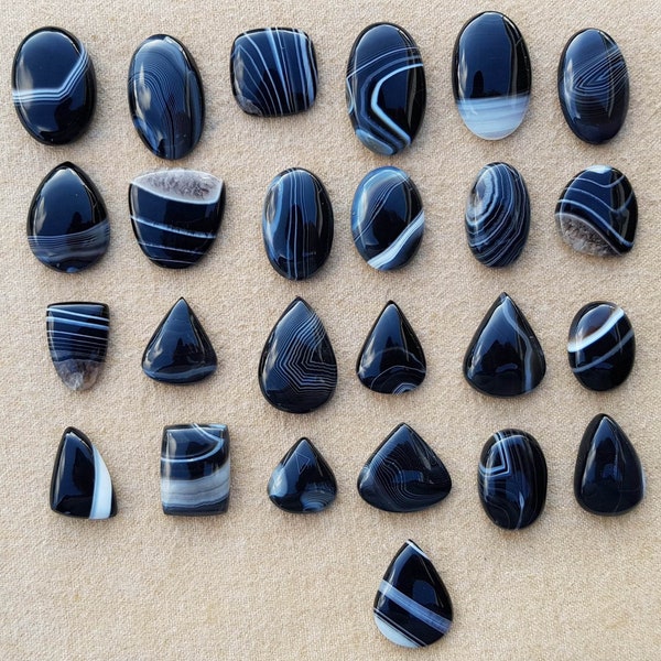 1 Piece Banded Black white Agate Flat Back Gemstone Cabochon Multiple Choice Listing