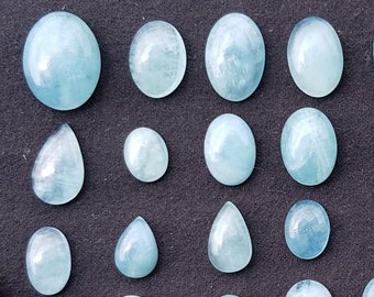 4mm To 10mm Cabochons Wholesale Aquamarine SKU-RCL6 20pcs Natural Aquamarine Faceted Cabochon Fancy Mixed Shape