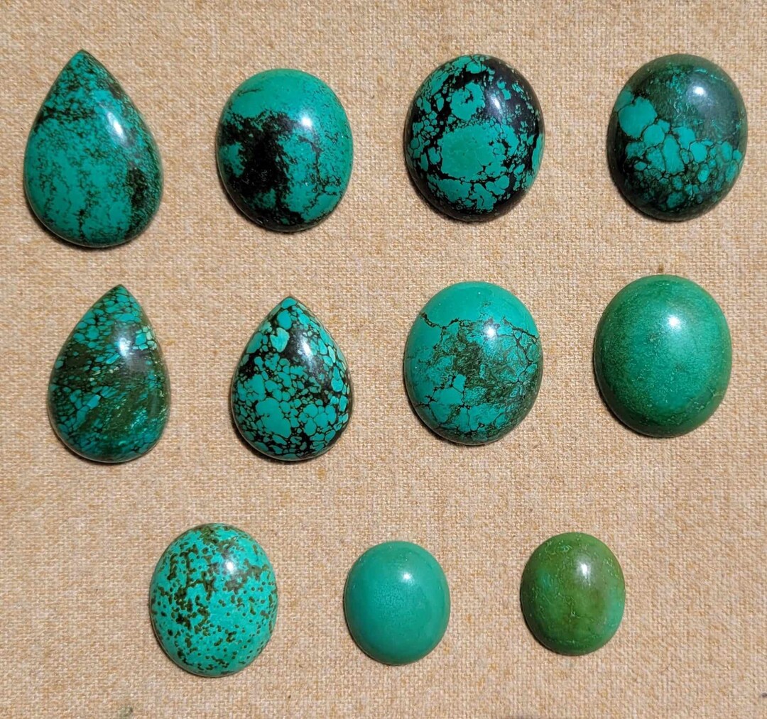 1 Piece Tibetan Green Turquoise Freeform Flat Back Gemstone Cabochon 