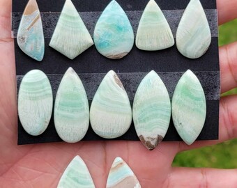 1 Piece Blue/Green white Aragonite Banded Freeform Flat Back Gemstone Cabochon Multiple Choice Listing