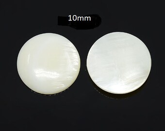 4 Pieces Freshwater Shell Cabochons, Flat back, Round 10mm