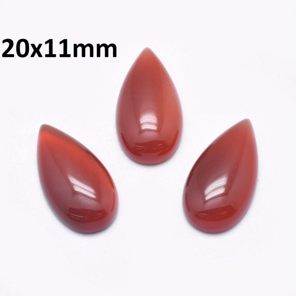2 Piece Natural Agate Flat Back Teardrop Gemstone Dyed Red/Orange 20x11mm