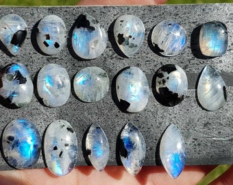 1 Piece Schorl Tourmaline Included Moonstone Iridescent Freeform Flat Back Gemstone Cabochon Multiple Choice Listing