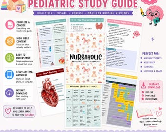 Pediatric Nursing Study Guide | Pediatrics Cheat Sheets | Nursing School Notes | NCLEX Study Guide | Pediatric Nursing Digital Download |