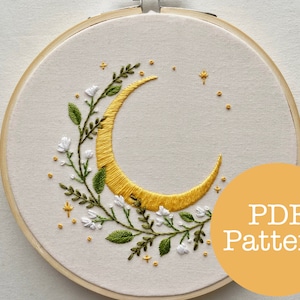 Floral Crescent Moon PDF Embroidery Pattern