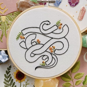Floral Snake Embroidery Hoop Art