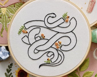 Floral Snake Embroidery Hoop Art