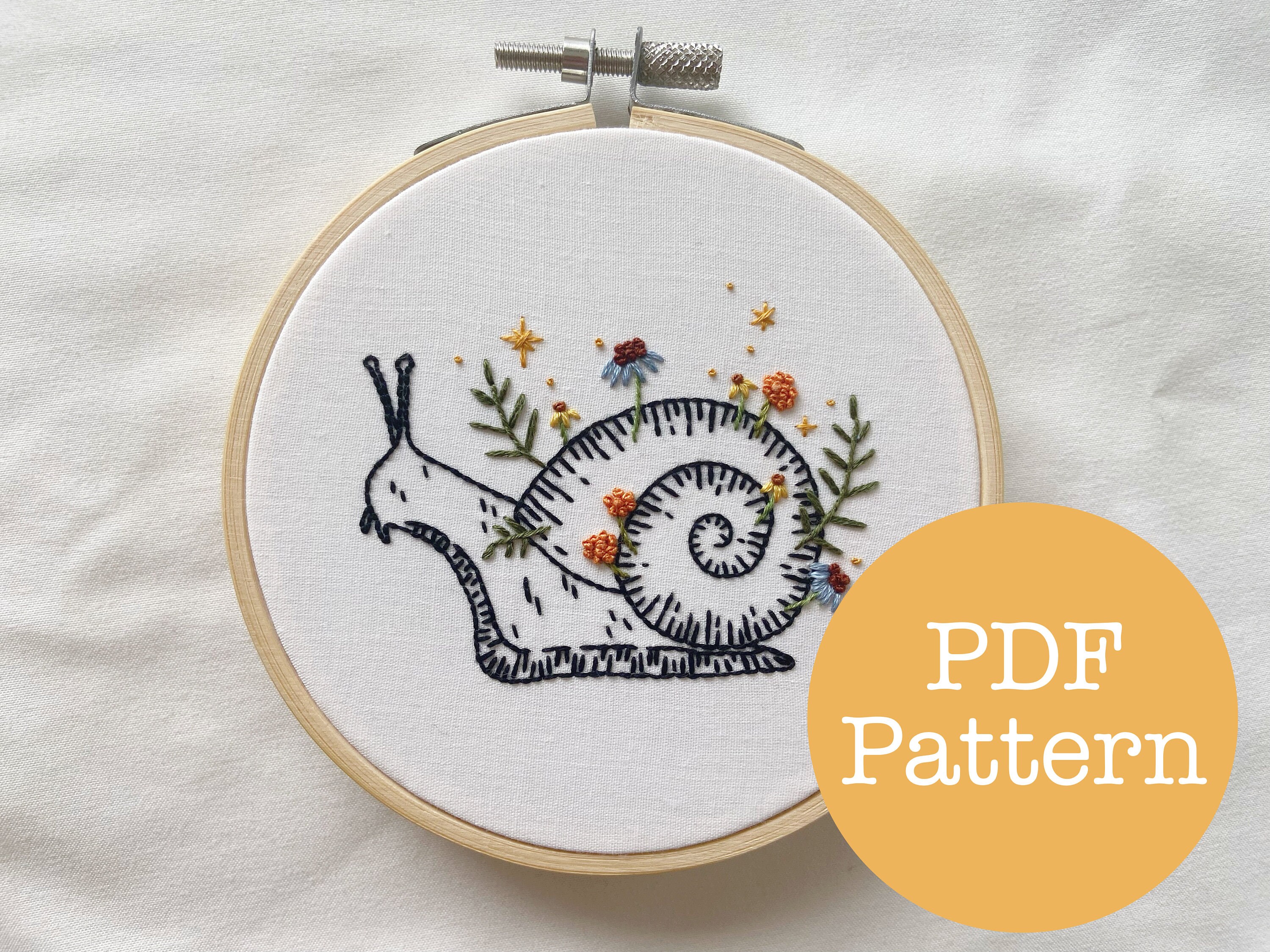 Snail and Flowers PDF Embroidery Pattern