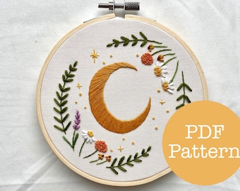 Patrón de bordado PDF de luna floral