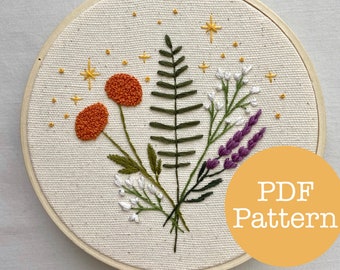 Flowers and Stars PDF Embroidery Pattern