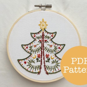 Christmas Tree Floral Folk PDF Embroidery Pattern