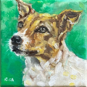 Peinture à l&#39;huile personnalisée Jack Russell Terrier : Mini portrait d&#39;animal de compagnie