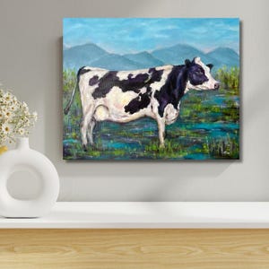 Holstein Cow Oil Painting: Farmhouse Country Home Decor 16&quot;x20&quot;