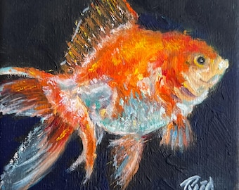 金魚の絵画イラスト 6 x 6 小さな魚 オイルパステルマーカー 水彩