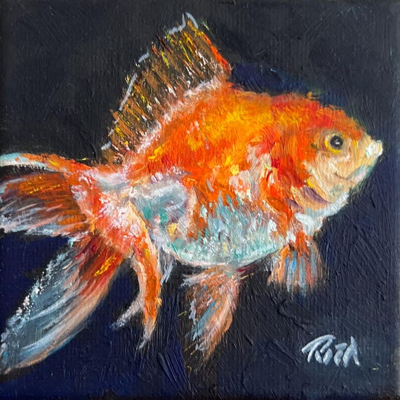 金魚の油絵：オリジナルの魚の肖像画アート 4