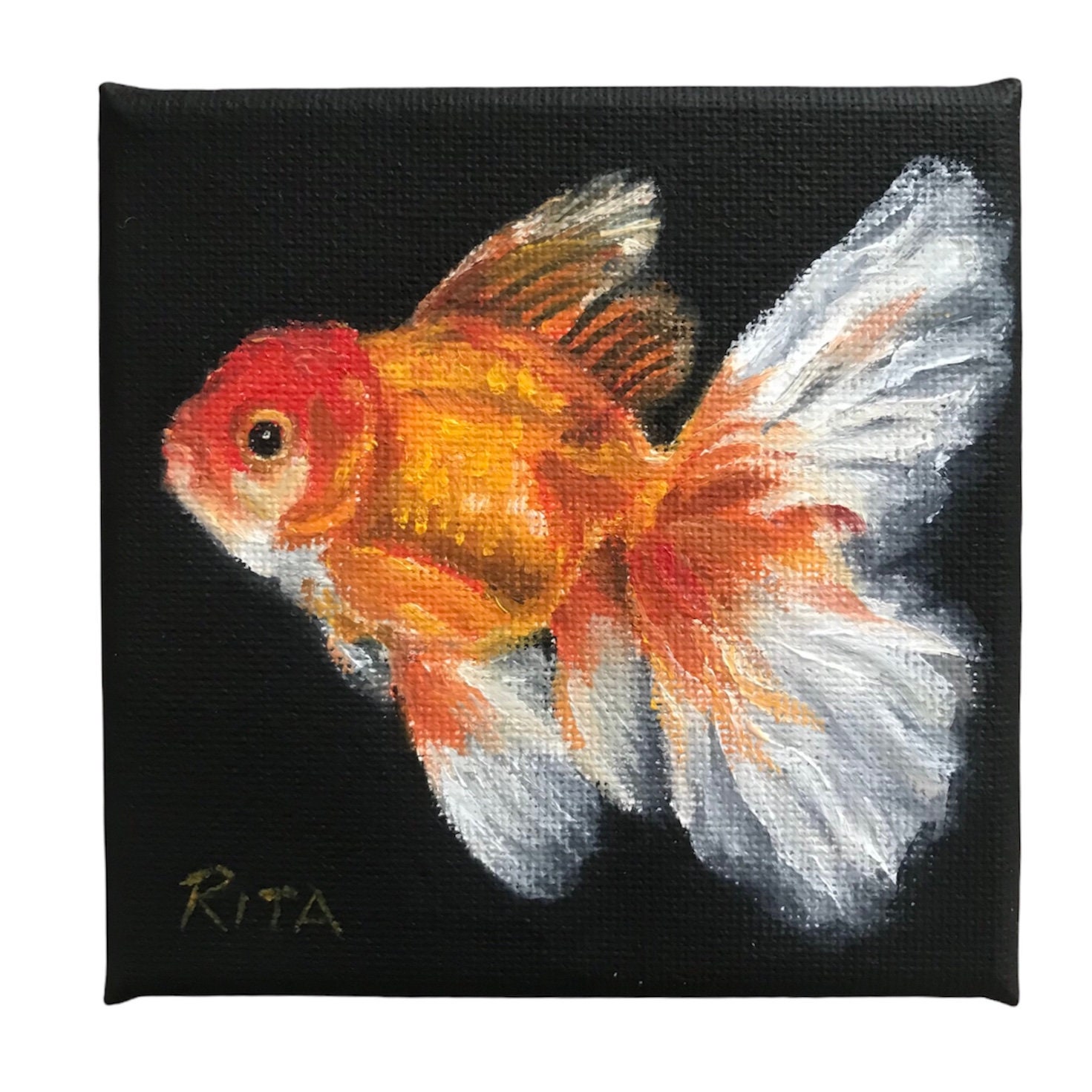 Portrait Painting on Canvas, Warrior Girl Sisters Goldfish 16x20