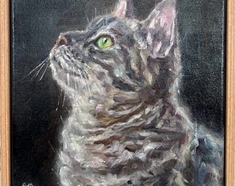 猫のオリジナル絵画、桜のアートワーク、白い春の花のアート、ミニ