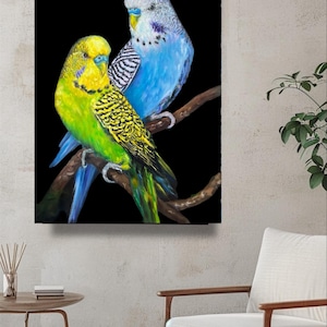Budgie Oil Painting: Original Bird Portrait Art (30&quot;x40&quot;)