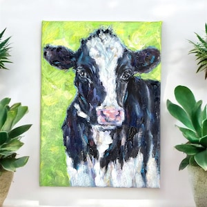 Original Cow Oil Painting on Canvas: Farm Animal Art (5x7)