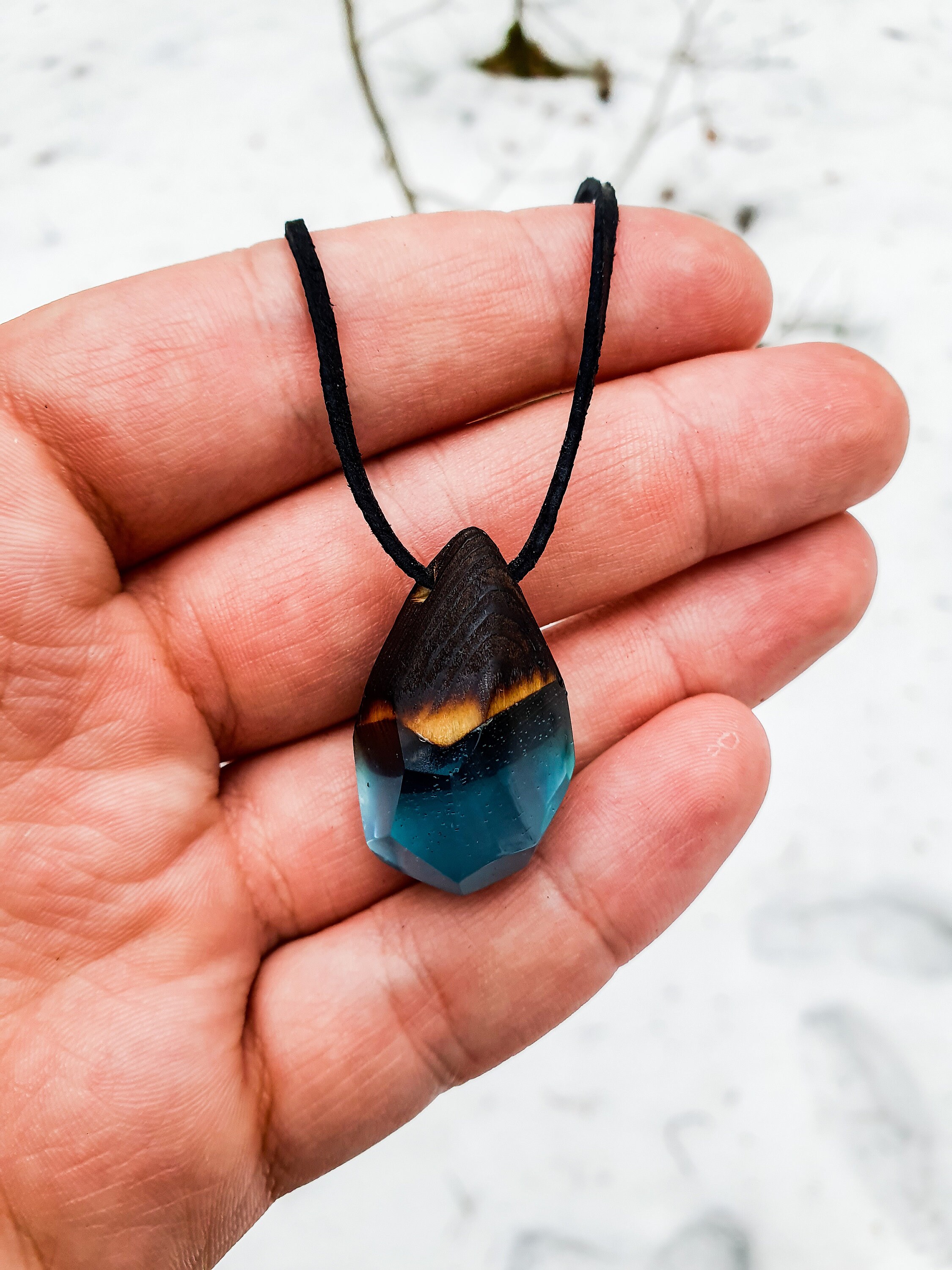 Resin Wood Necklace Handmade Jewelry Epoxy Resin Burned Etsy