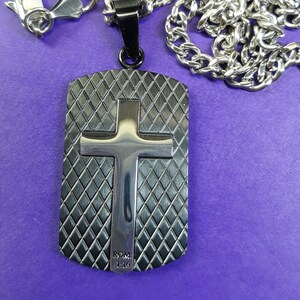 Masculine Cross Necklace Revelation 19:16 Stainless Steel Crown of Thorns 24 in Chain-Reversible Scripture Christmas Easter Resurrection