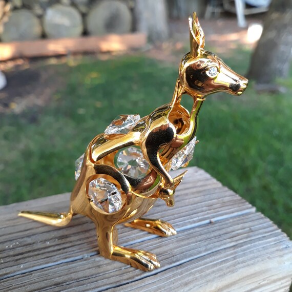Kangaroo Ornament Figurine Swarovski Crystal 24 Karat Gold Etsy