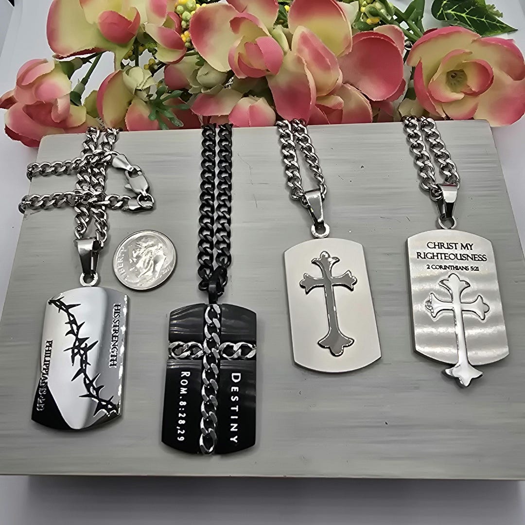 Stainless Steel Scripture Cross Pendant, Reversible 24-inch Chain - Etsy