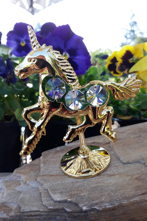 Unicorn Figurine Ornament Swarovski Crystal 24 Karat Gold Plated