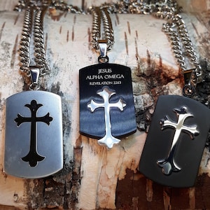 Men's Stainless Steel Cross Necklace: Reversible Scripture, 24 inch Chain