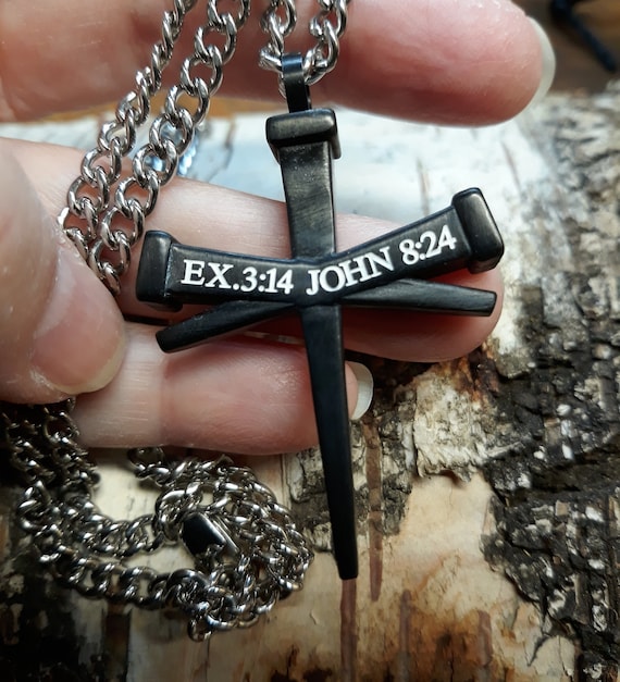 Heavy Black Big Cross Pendant Necklace Stainless Steel Curb Chain For Men Women