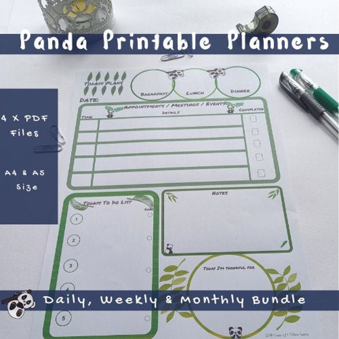 Printable Panda Planner Daily Weekly Monthly INSTANT Etsy