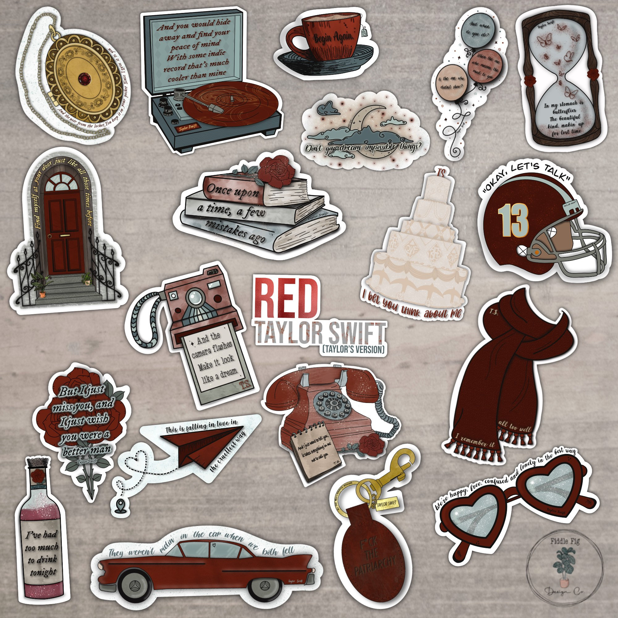 Red Taylor Swift Stickers, Red taylors Version Stickers 