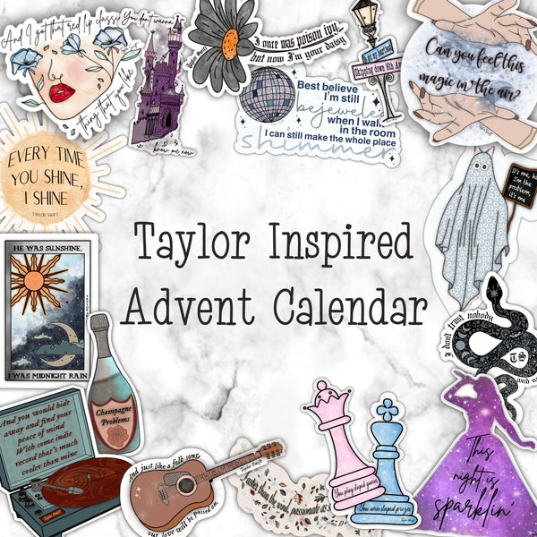 Taylor Inspired Sticker Advent Calendar | Vinyl Stickers | Laptop Stickers | Hydro-flask Stickers | Mystery Pack | Advent Calendar | Taylor