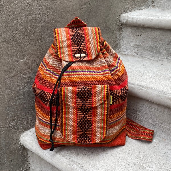 Boho Bag Ethnic Backpack Artisan Morral Adult Size Backpack Hippie Handwoven Every Day Bag Authentic Mexican Textiles Boho Style Durable