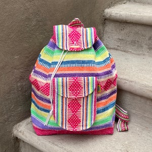 Backpack Rainbow Every Day Bag Adult Size Backpack Hippie LGBTQ+ Handwoven Artisan Bag Authentic Mexican Boho Style Durable School Mochila
