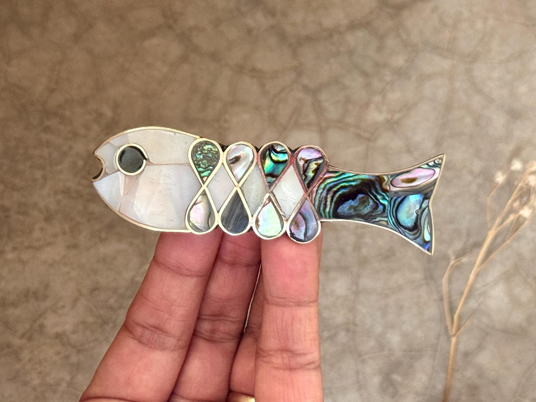Vintage Alpaca Mexico Silver Abalone & Mother of Pearl Inlaid Hair Barrette Elegant Barrette Inlaid Abalone Shell & Mother of Pearl Hair  main image 4
