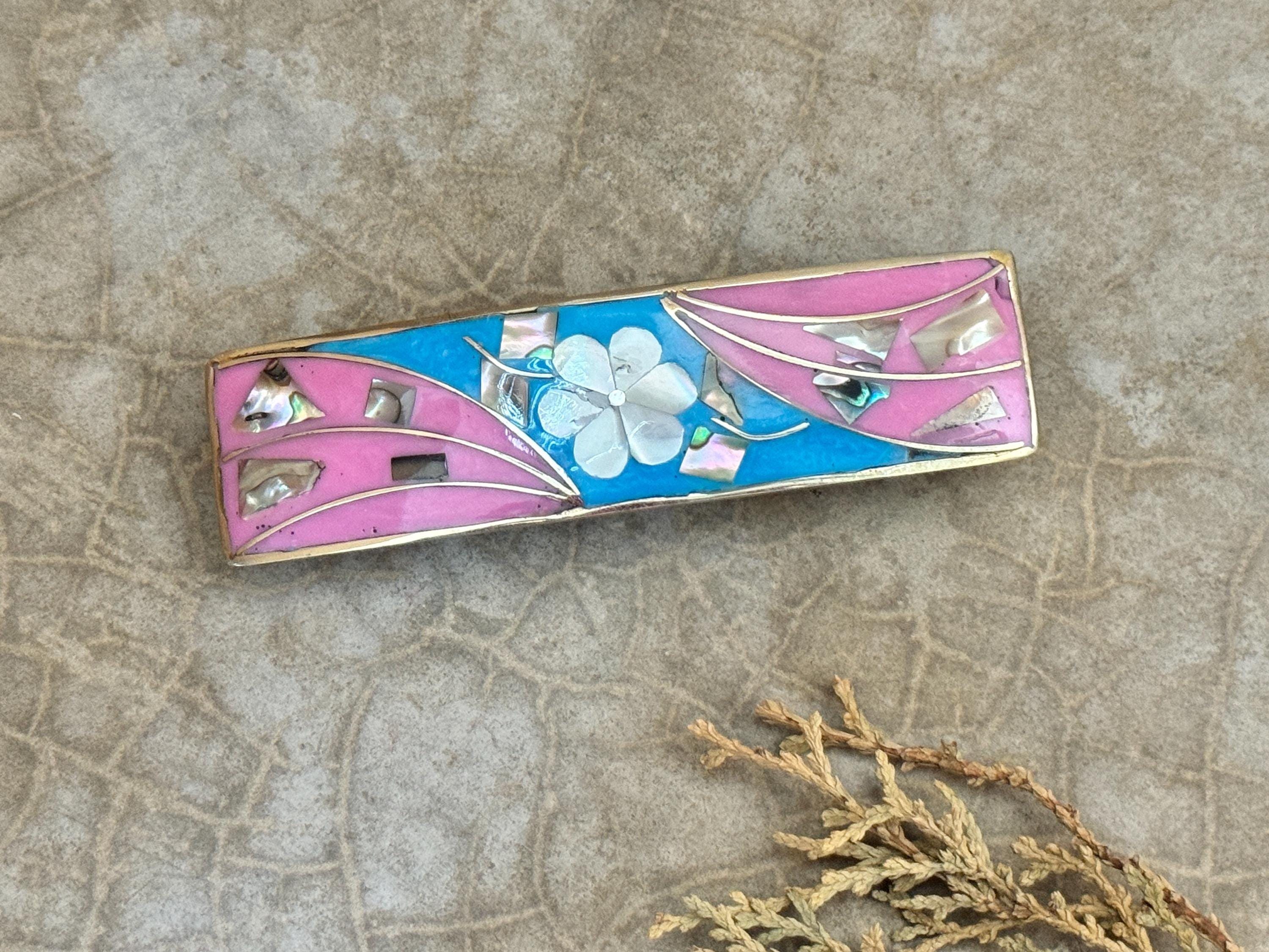 Alpaca Mexico MOP hair barrette. Vintage Dainty Hair Clip Barrette Inlaid MOP Mother of Pearl and  main image 3